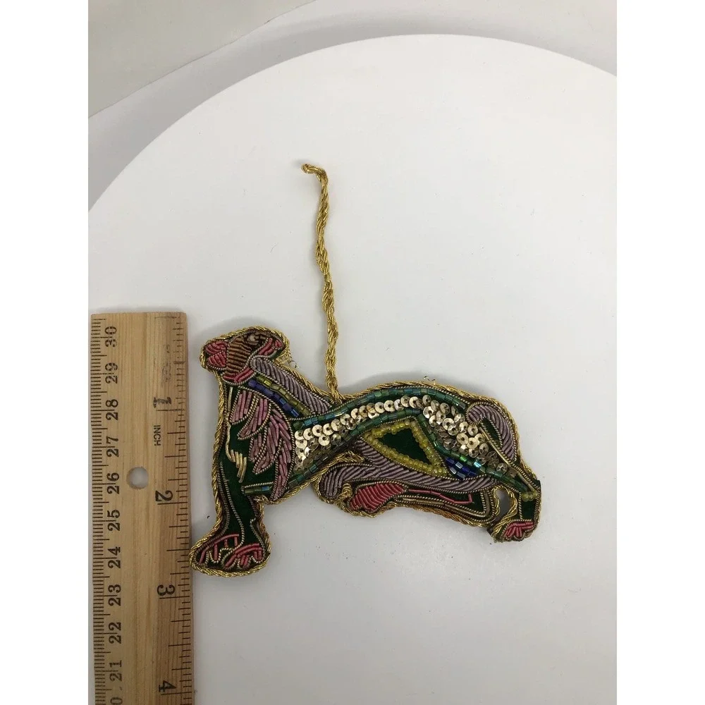 Vintage Raised Beadwork On‎ Felt Ornament Lion Large Cat Christmas Decoration